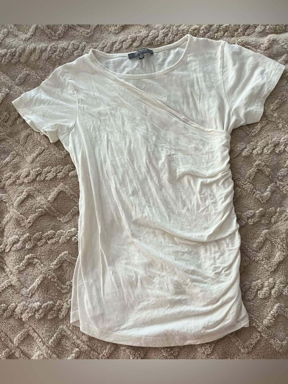 Lisa Rinna Collection Cream Draped Short-Sleeve Tee